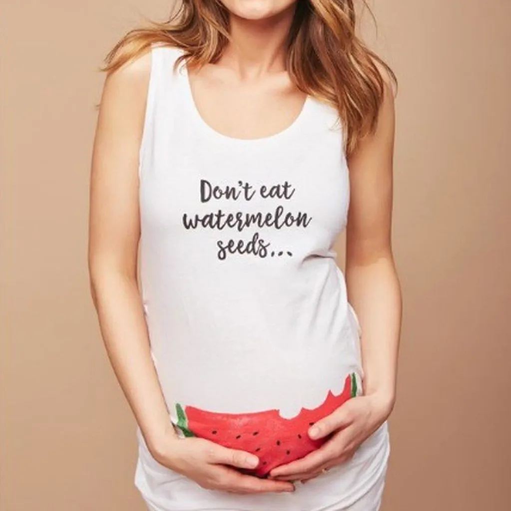 

Women Pregnant Shirts Vest Summer Neck Sleeveless Watermelon Print Maternity Dress Maternity Blouse Tee Shirt Femme Enceinte