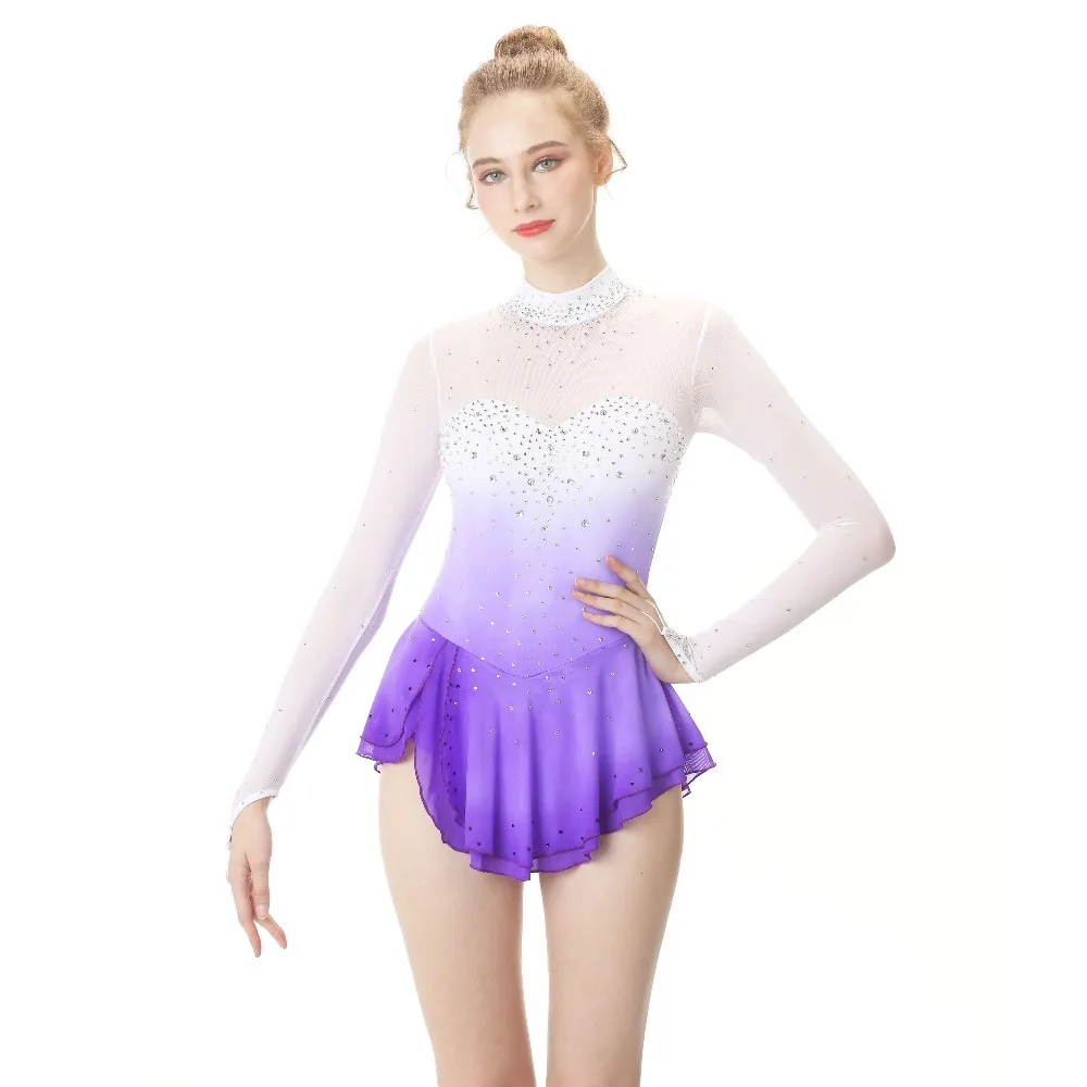 Figure Skating Dress – Purple-Black Gradient Mesh Diamond Competition Performance Costume