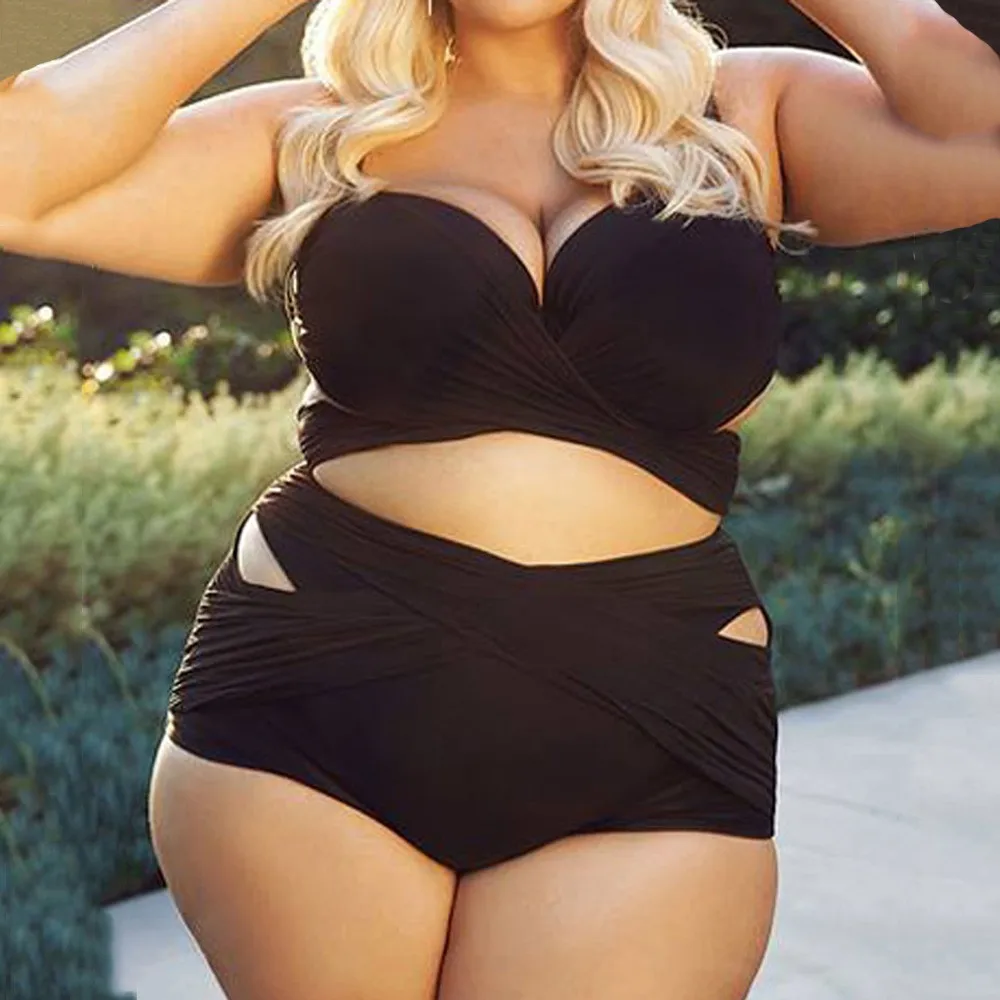 

women's swimsuits women's swimming suit large size Bikini Set High Waist Solid Padded Swimwear Swimsuit Bathing Plus Size