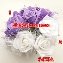 80 пучков = 480 Сказочный(5 см) Средний пенопласт роза цветок пучок W/украшение из органзы в сетке, свадебное украшение цветок.*( по EMS