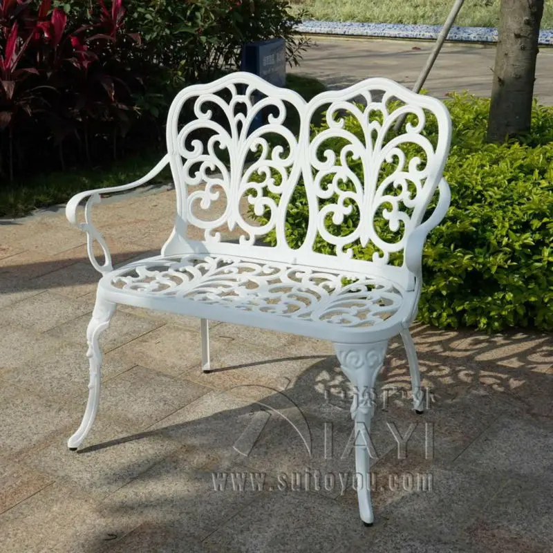 2 person cast aluminum rust proof patio bench path chair ...