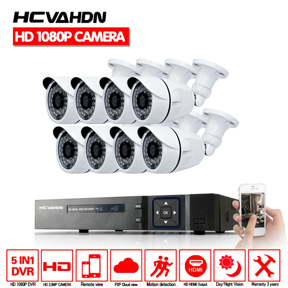 Домашняя 8CH HD AHD HDMI 1080 P система Комплект видеонаблюдения камера видеонаблюдения s 1080N система ночного видения камера 1080 P комплект