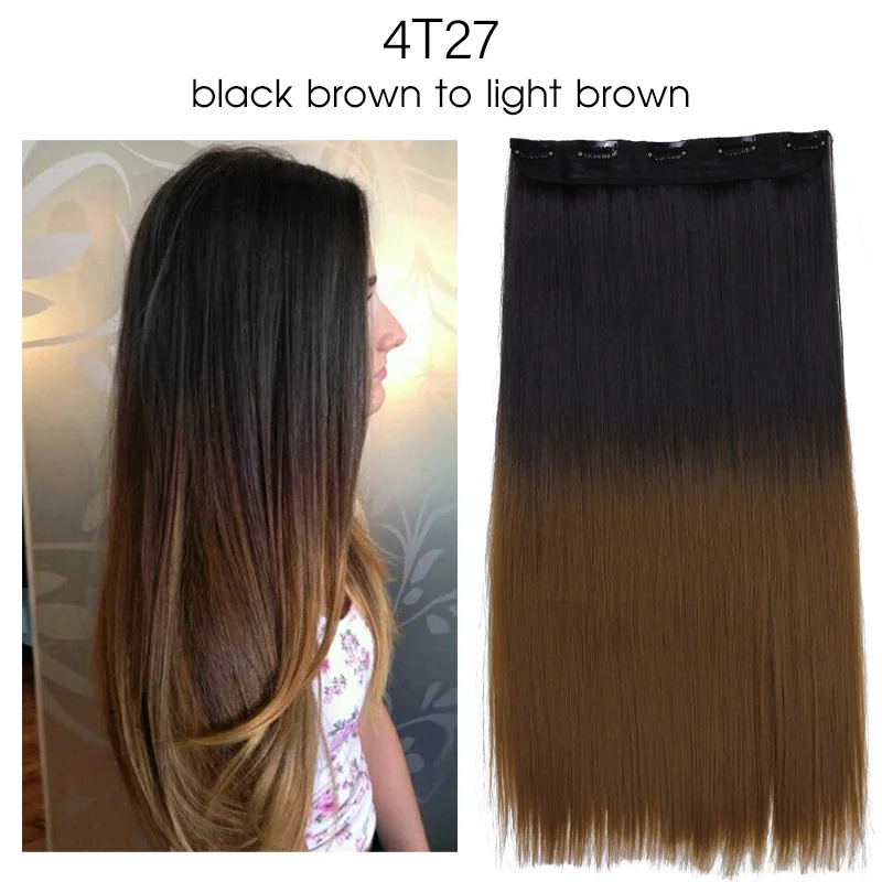 Прямые накладные волосы на заколках, 5 клипсов, 24 дюйма, 120 г, Синтетические длинные накладные синтетические волосы для женщин, натуральные волосы 66 - Цвет: 4T27