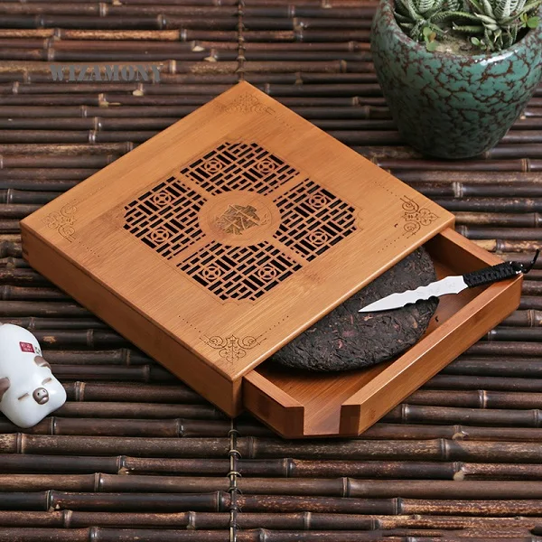 Wizamony бамбуковый чайный лоток Коробка для хранения комод для китайского кунг-фу чайная доска ящик для хранения маленький чайный столик аксессуары резьба - Цвет: Синий