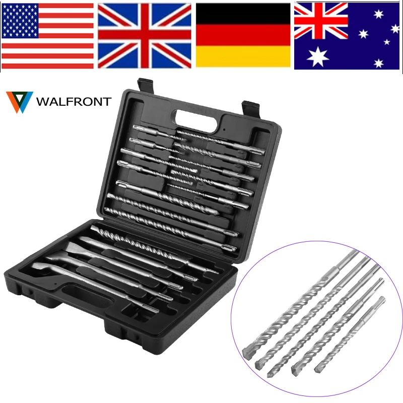 

WALFRONT 17Pcs Electric Hammer Drill Bit Set SDS Shank Hammer Impact Drill Bit Rotary Concrete Masonry Drilling Grooving Set New