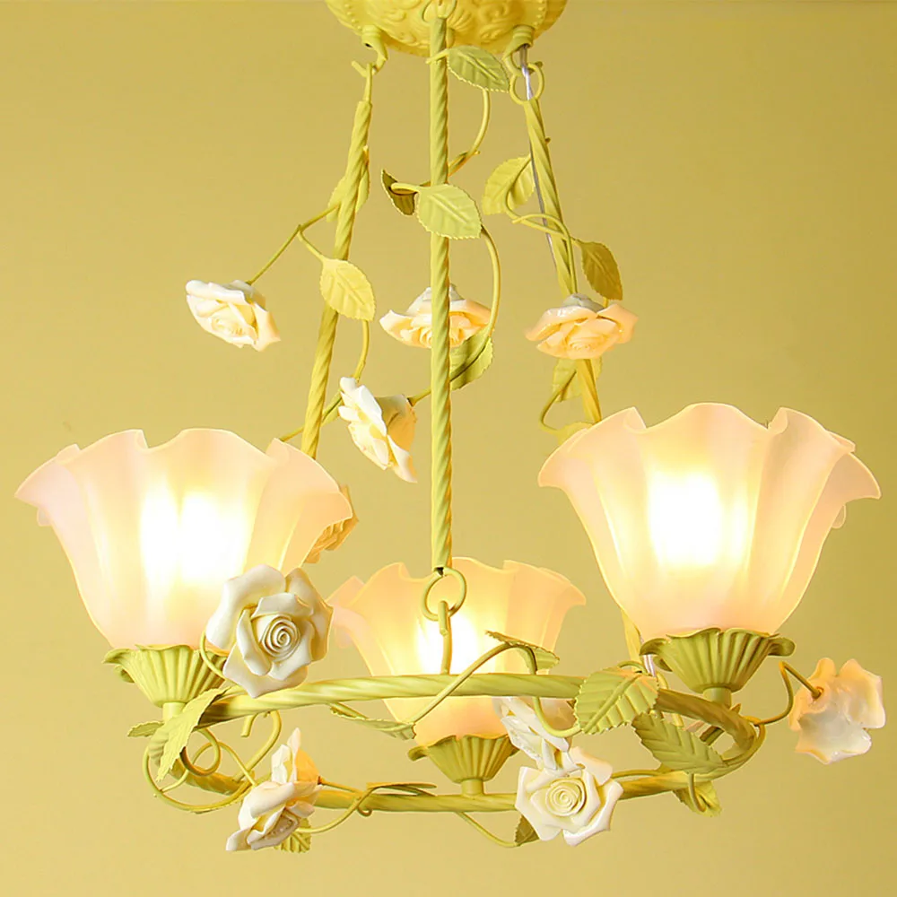 

Chandelier Flower LED Wrought Iron Nursery Lights 110-220v Home Lighting Warm Pink Lustre Chandeliers Luminarias