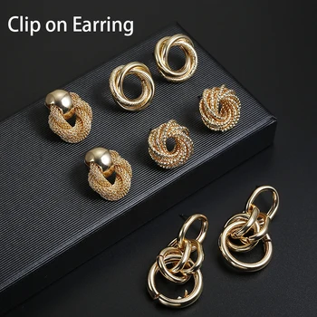 Hot Sale ZA Metal Maxi Statement Vintage Clip on Earrings Without Piercing for Women Fashion Earrings Party Gift Bijoux Jewelry
