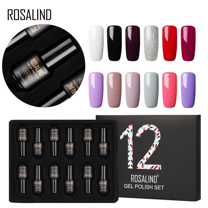 

(12PCS/LOT) ROSALIND 7ML Solid Color Nail Gel Polish Long-Lasting Gel Varnish Soak Off Gel Nail Polishes Gel Set & Kits