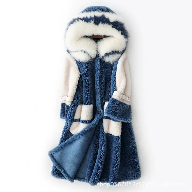 Женское пальто из натурального меха, Овечья овчина, корейское зимнее пальто, теплая куртка, Воротник из лисьего меха, с капюшоном, Abrigos Mujer Invierno 896009 YY469