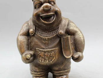 

10"China Chinese Bronze popular Cartoon funny black bear Xiong Da study Statue