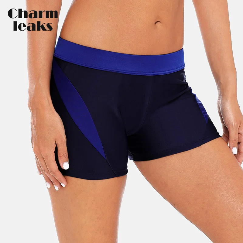 Charmleaks женские бордшорты для плавания лоскутный цвет купальный костюм с бикини трусы раздельные танкини купальные трусы - Цвет: Темно-синий