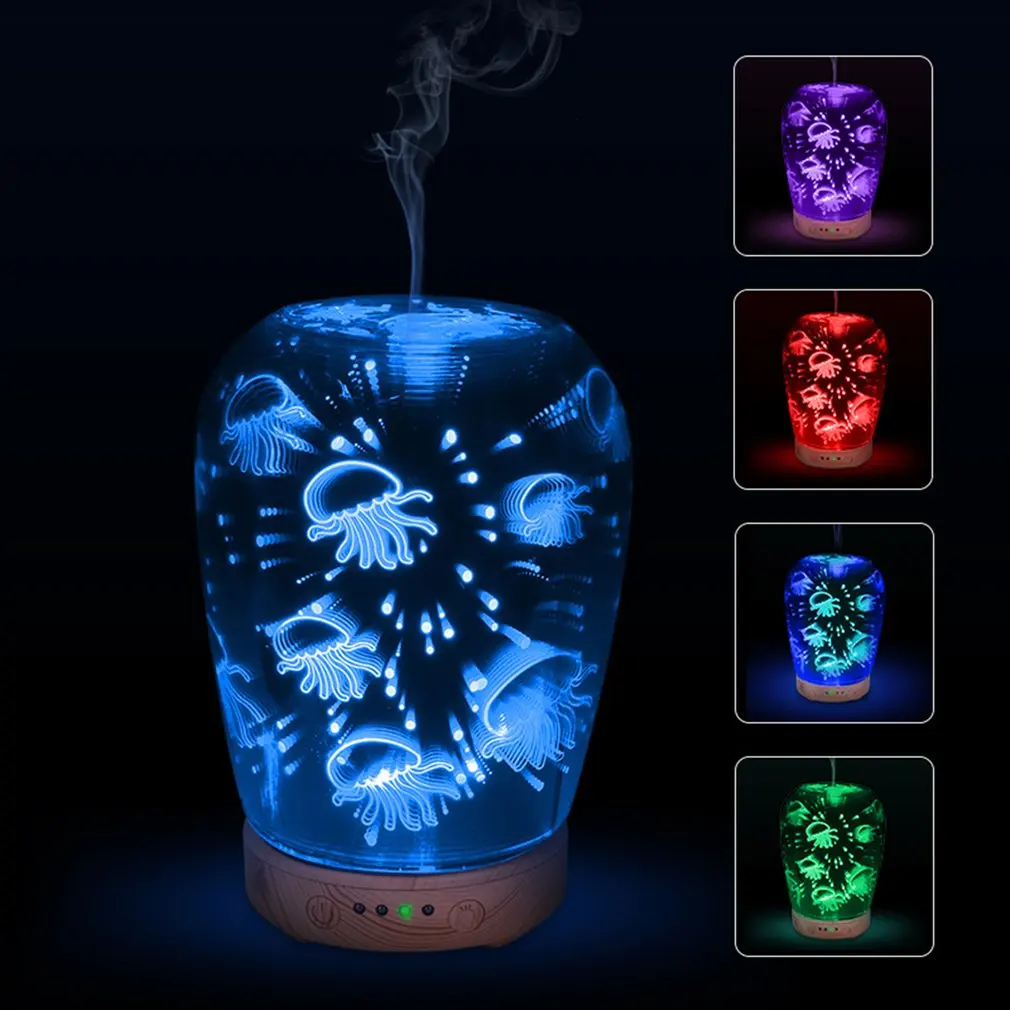 

3D Jellyfish Effect Essential Oil Aroma Diffuser Portable Size Super Quiet Humidifier LED Night Light for Home Office Drop Ship