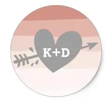 1.5inch Girly Coral Stripes Heart & Arrow Wedding Favor Classic Round Sticker