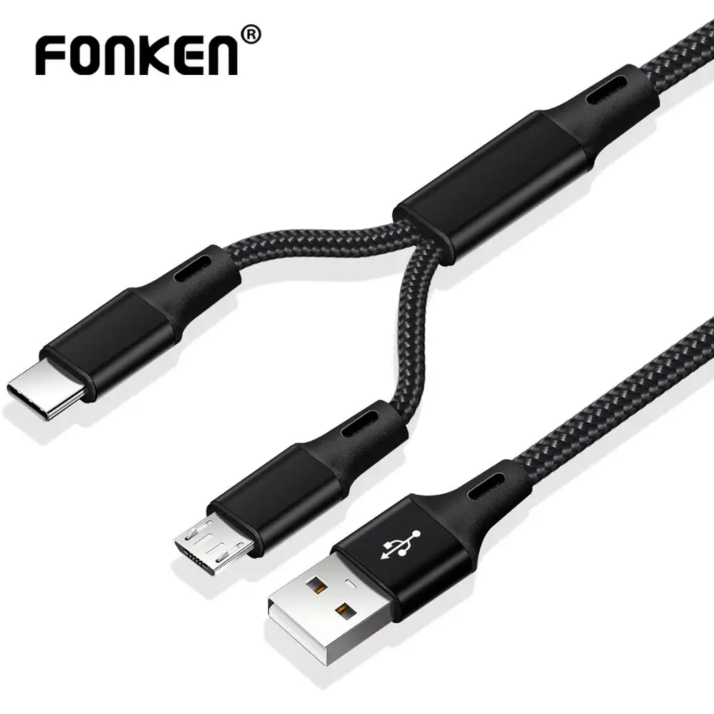 

FONKEN 2 in 1 Micro USB Type C Cable Portable Dual Charge for Phone USB Cable Android Mobile Power Bank Fast Charging USB C Cord