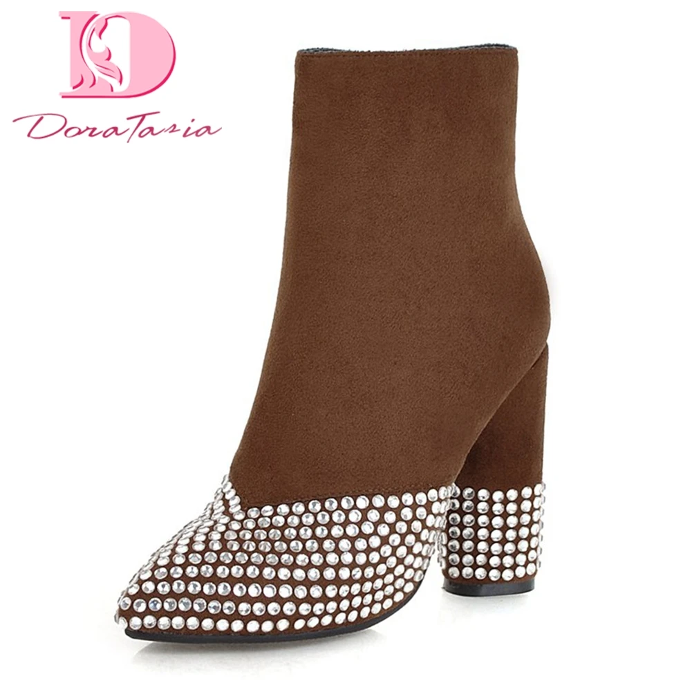 

Doratasia New Large Size 33-46 Zip Up Chunky High Heels Shoes Woman Boots Hot Sale Black Dropship Mid Calf Boots Shoes Woman