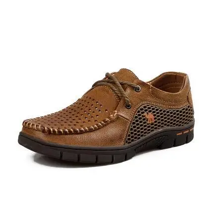 

2018 Summer New Hot Men's Leather Breathable Casual Shoes Hollow Leather Sandals Hole Shoes Soft Sole Men's Shoes Size 38-44