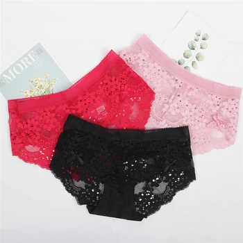 

Sexy Bikini Underwear Embroidery Floral Lace Panties High Quality Comfortable Tanga Plus Size Transparent Hot Women Brief PW5177