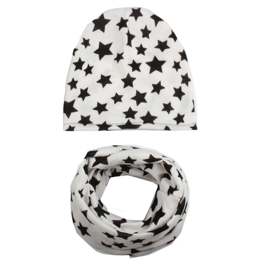 Autumn Winter Cotton Baby Hat Boys Girls Stars Beanies with Scarf New Spring Baby Knit Collar Scarf Beanie Cap Headgear Set (10)
