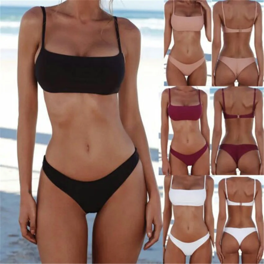 

Women Fashion Padded Bra Bikini Set Swimsuit Ladies Solid Bandage Push-up Triangle Swimwear Bathing Suits Biquini Swimwear 2019