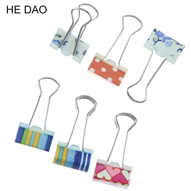 6pcs Small Size 38mm Printed Metal Binder Clips Paper Clip Clamp Office ...