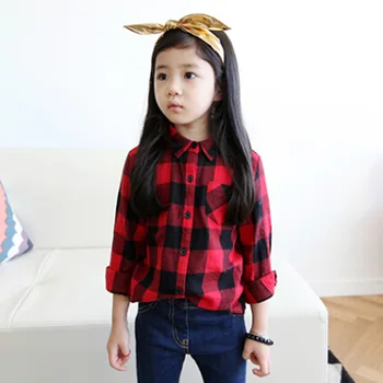 

2018 Spring Autumn Casual Kids Blouse Shirts Children Girls Boys Long Sleeved Classic Red Shirts Baby Girl Cotton Clothes