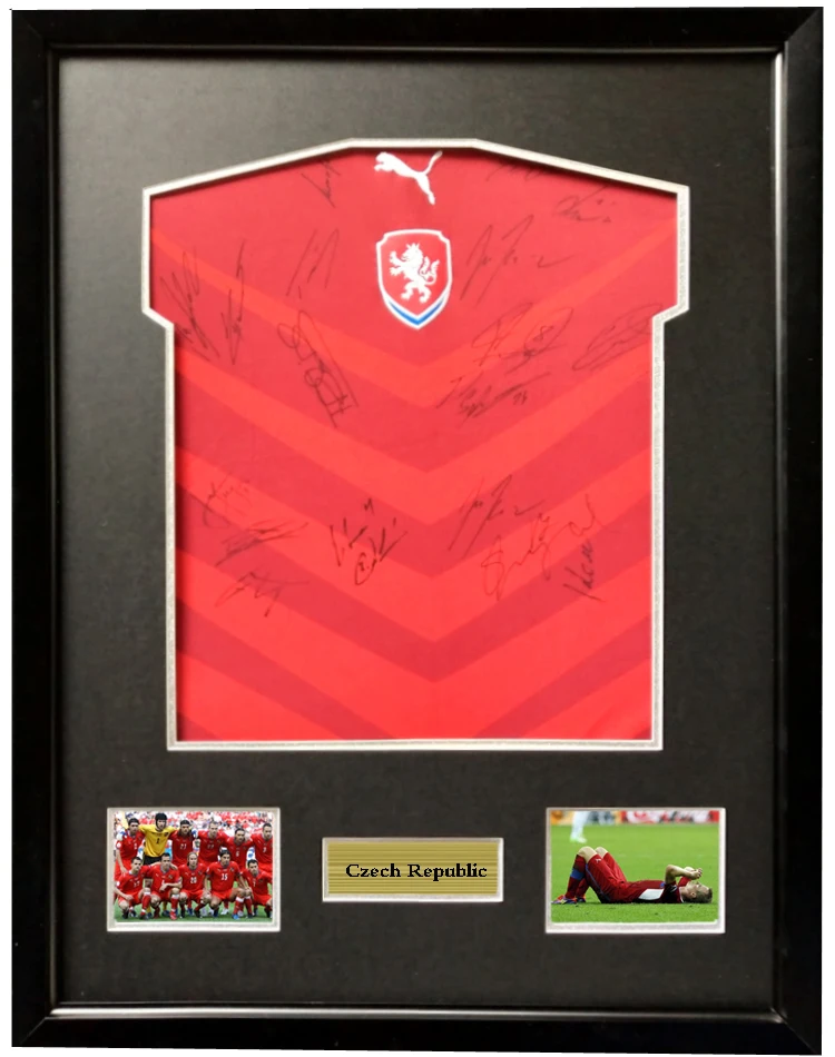 

Czech Republic whole team signed autographed soccer shirt jersey come with Sa coa framed