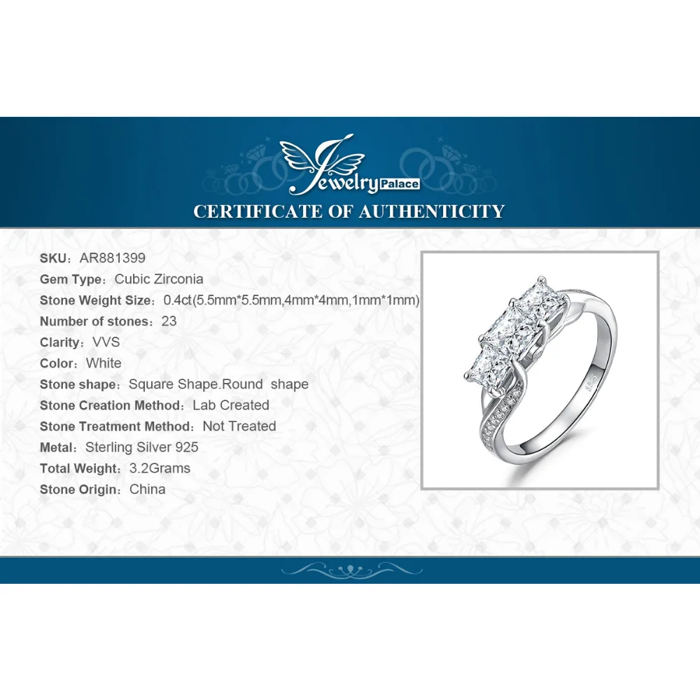 JewelryPalace витой CZ проложить группа 3 камень 0.5ct принцессы с кубического циркония