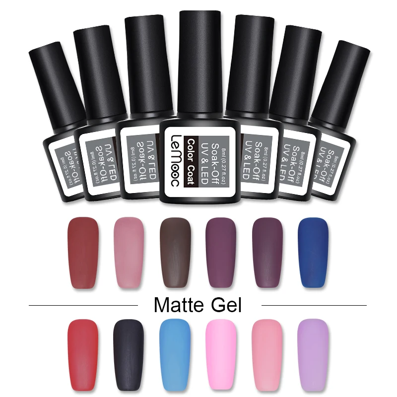 

LEMOOC 8ml Matte Color Gel Polish Odorless Soak Off Nail Art UV Gel Manicure Varnish DIY Design