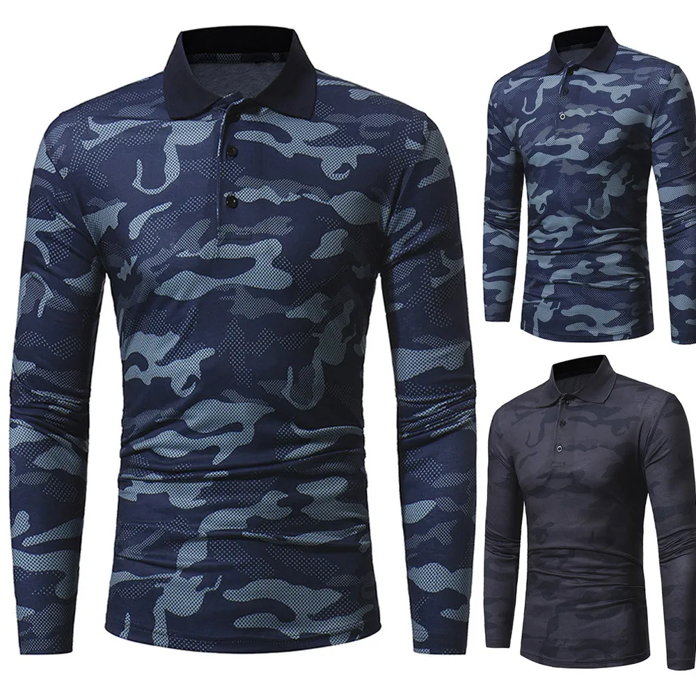 

Men's Winter Autumn Casual Camouflage Slim Shirt Muscle Long Sleeve Top Blouse Drop Shipping