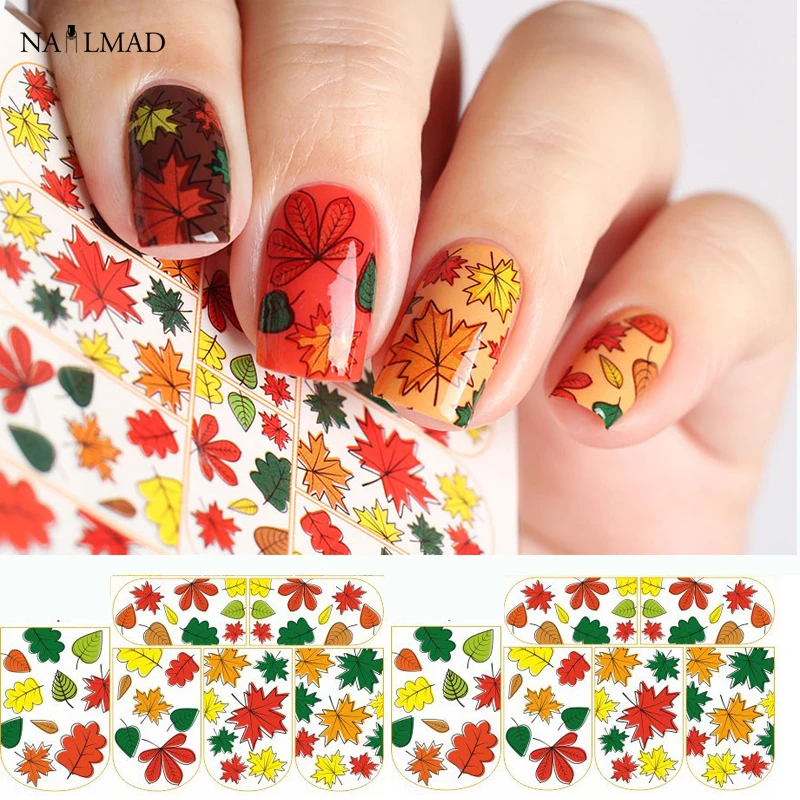 1 sheet Maple Leaf Nail Water Decals Autumn Leaves Nail Art Sticker
