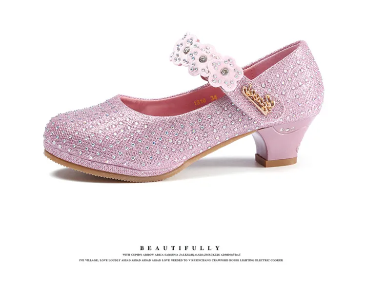Cristal de Diamante Sapatos de Dança de Flores Infantis de Alta-salto Sapatos de Couro Meninas Sandálias Alto Sapatos Princesa Crianças 14 Cheap Sapatos de couro