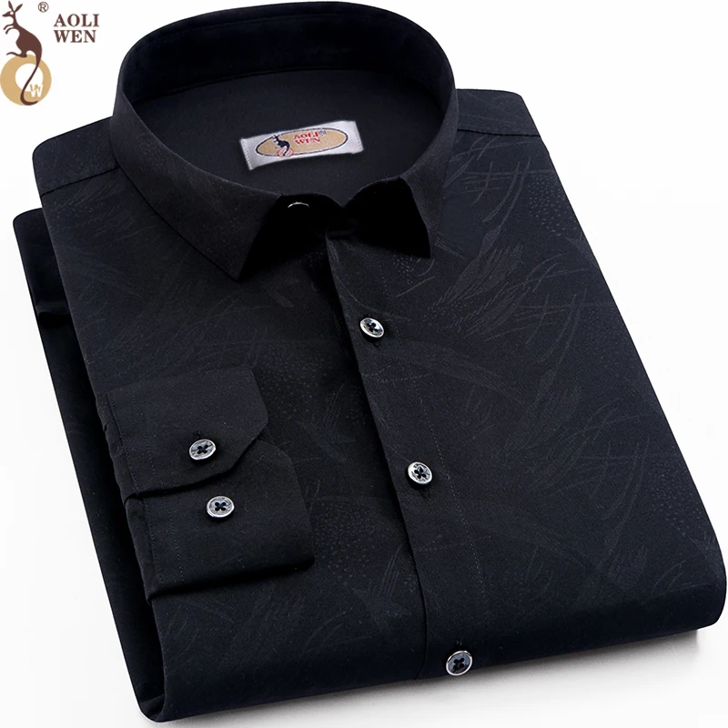 Aoliwen 2018 Men's Business Print Shirt Brand man blouse shirt man sleeve Soft and elastic fabric Polyester shirt size M-5XL