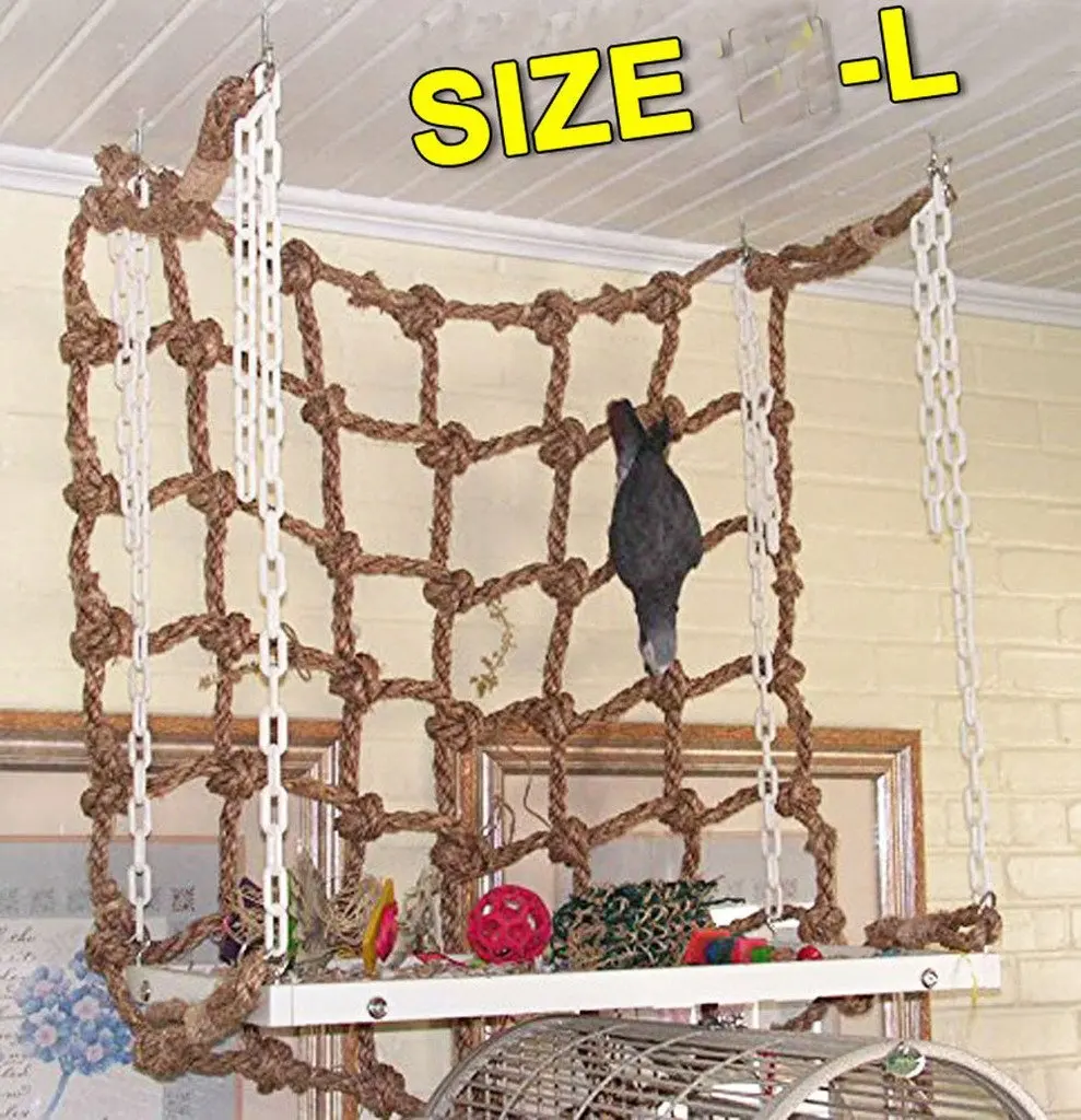 

Parrot with thick hemp rope climbing net Parrot toy hemp rope net gnawing toy parrot Adventure