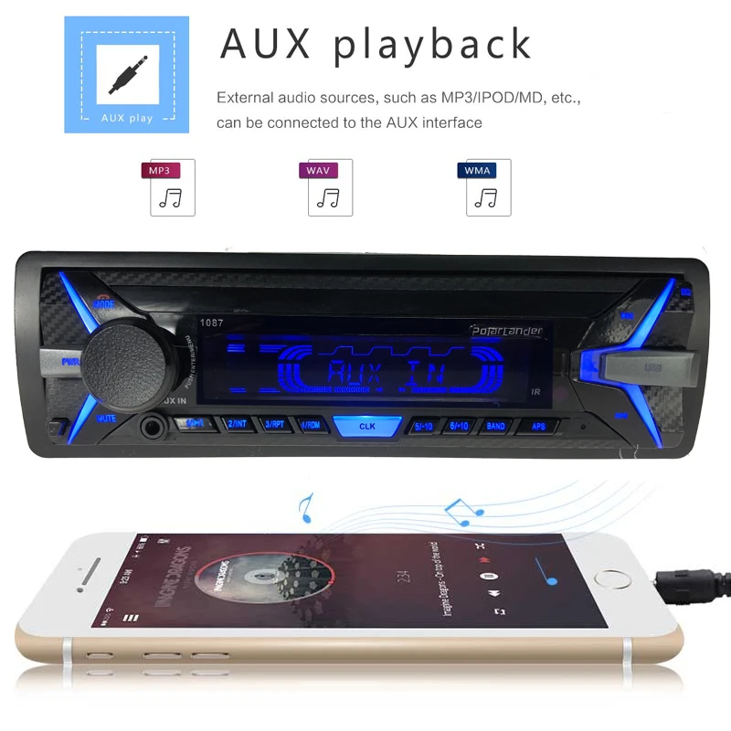 Радио AUX карты памяти У диска играть Bluetooth автомобиля Автомобильный MP3-плеер стерео аудио плеер с FM Встроенный микрофон дистанционного
