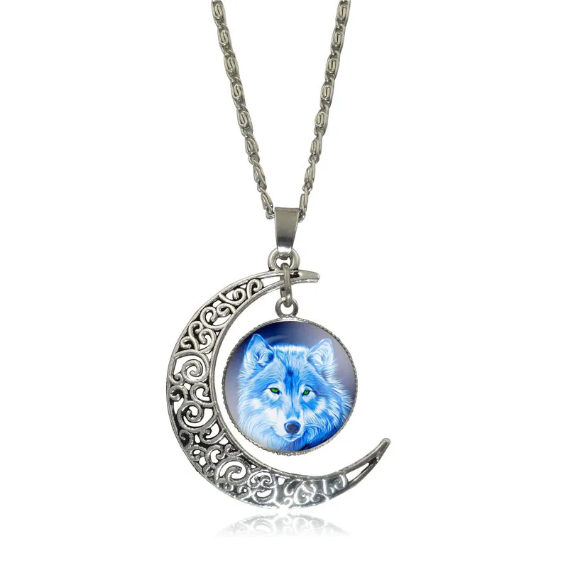 XUSHUI XJ модное серебряное ожерелье с подвеской в виде полумесяца, Воющий волк, стеклянная цепь из кабошона, ожерелье для женщин, подарок для друзей - Окраска металла: S2952