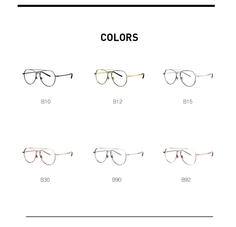 BOLON Double Bridge Eye Glasses Frame for Men Women, Aviation Spectacles Frames for Myopia Sunglasses with Diopters BJ7072