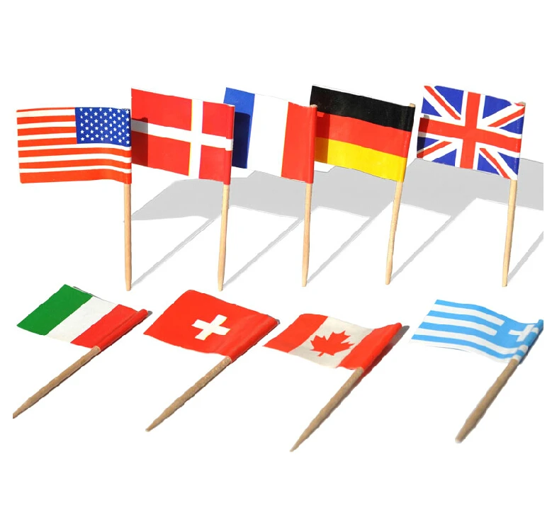 

50000 Pieces Flag Picks 6.5cm, 25 Countries for Choose Wooden Flag Toothpicks Disposable Party Sticks USA, AU, CA, Free Shipping