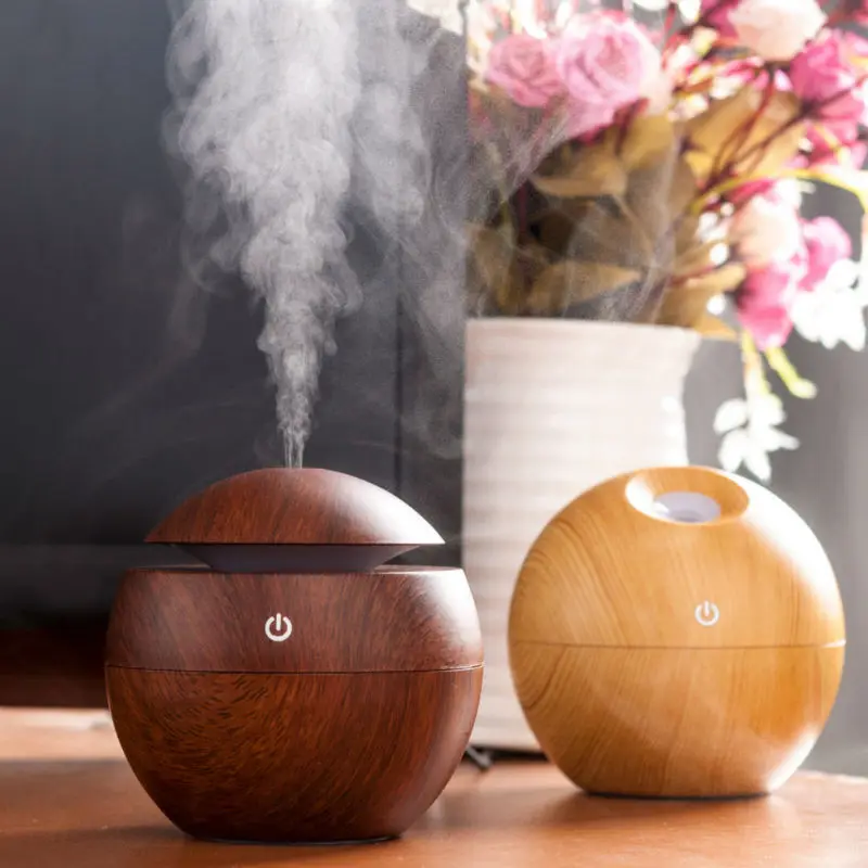 Mini Wooden Air Humidifiers Aromatherapy Ultrasonic Humidifier Oil Aroma Diffuser USB Purifier Color Changing LED Touch