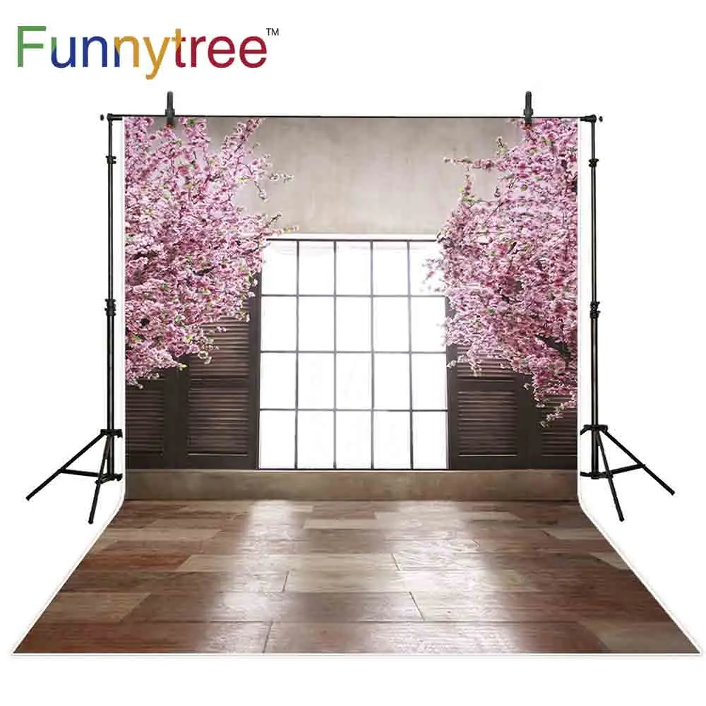 Funnytree японский фон для фотосъемки розовые цветы сетка окно деревянный пол вишня