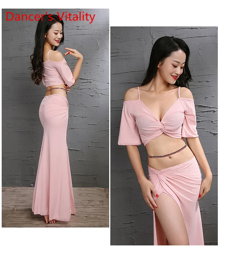 Новые Belly Dance Костюм Флэш Порошок Трикотажные Практика Одежда Fresh Труппа Женщины