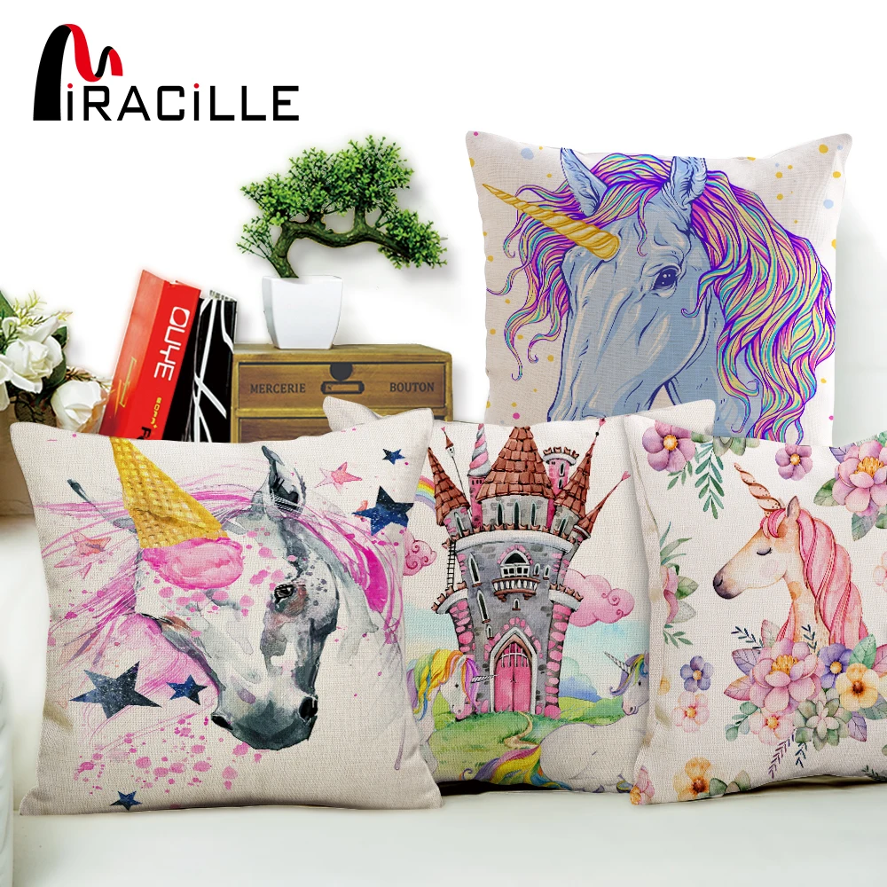 Чехол для подушки из хлопка и льна с рисунком единорога|cushion cover|cushion cover patternpattern