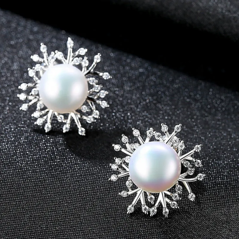 

YUEYIN Silver 925 Earrings Pearl Stud Earrings Korean Earrings for Women Snow Winter Fine Jewelry Cc Earrings High Quality