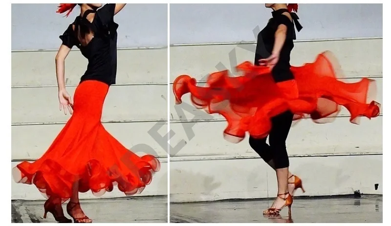 Юбки для фламенко для латинских танцев, Женская юбка, длинная, для взрослых, для Бальных тренировок, для женщин, современное стандартное платье для соревнований, для детей