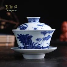 Changwuju в Цзиндэчжэнь тонкие чашки и блюдца синий и белый китайский чашка чая, кружка с крышкой, которая обжигалась в дровах печи