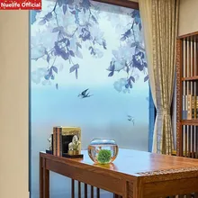 Индивидуальный размер синий розовый цветочный узор Электростатическая пленка «замороженное стекло» ванная комната Гостиная для раздвижной двери спальной непрозрачной ПВХ пленки