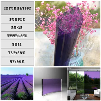 

0.76x30m/30"x100ft Transparent Color Window Film Purple Decal Glass Film Solar Tint Block Sun Self-adhesive Vinyl