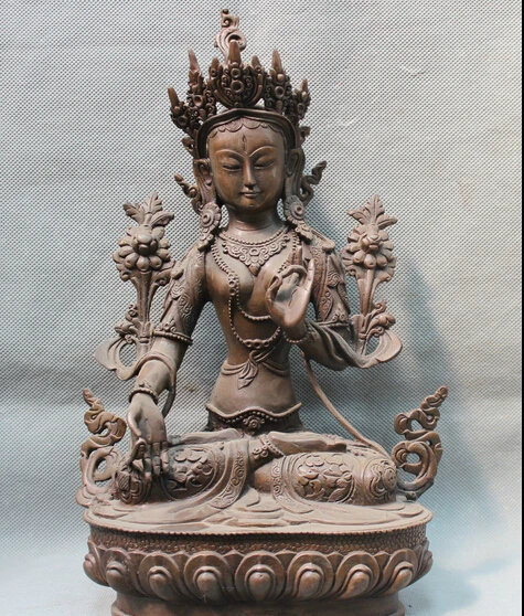 

007151 13" Tibet Tibetan Buddhist Purple Bronze White Tara Bodhisattva Buddha Statue