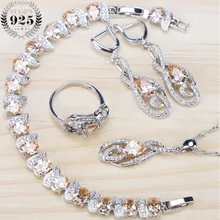 Свадебные ювелирные наборы из кубического циркония, кольцо, 925 пробы, серебряные ювелирные изделия, браслет, серьги для женщин, свадебное ожерелье, набор, подарочная коробка
