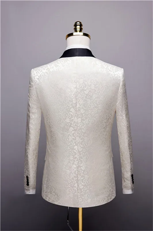 Elegant White Embroidered Wedding Men suit Slim Fit Suits 2 Pieces Groomsmen Wedding Suits For Men Bridegroom(Jacket+Pants)