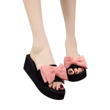 Женские летние сандалии с бантом; шлепанцы для дома и улицы; Вьетнамки; пляжная обувь; Новинка; Модные женские повседневные Цветочные шлепанцы; chanclas mujer